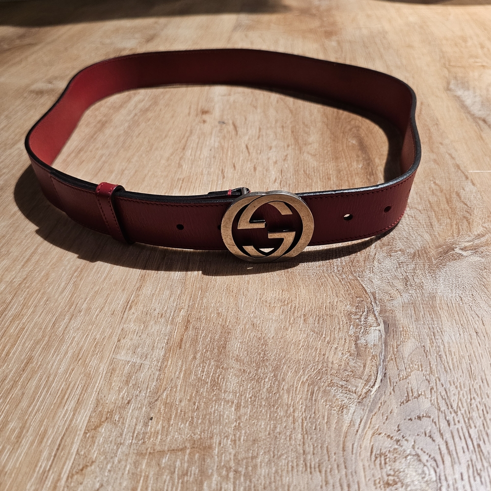 Gucci Red Leather Belt with Gold Buckle